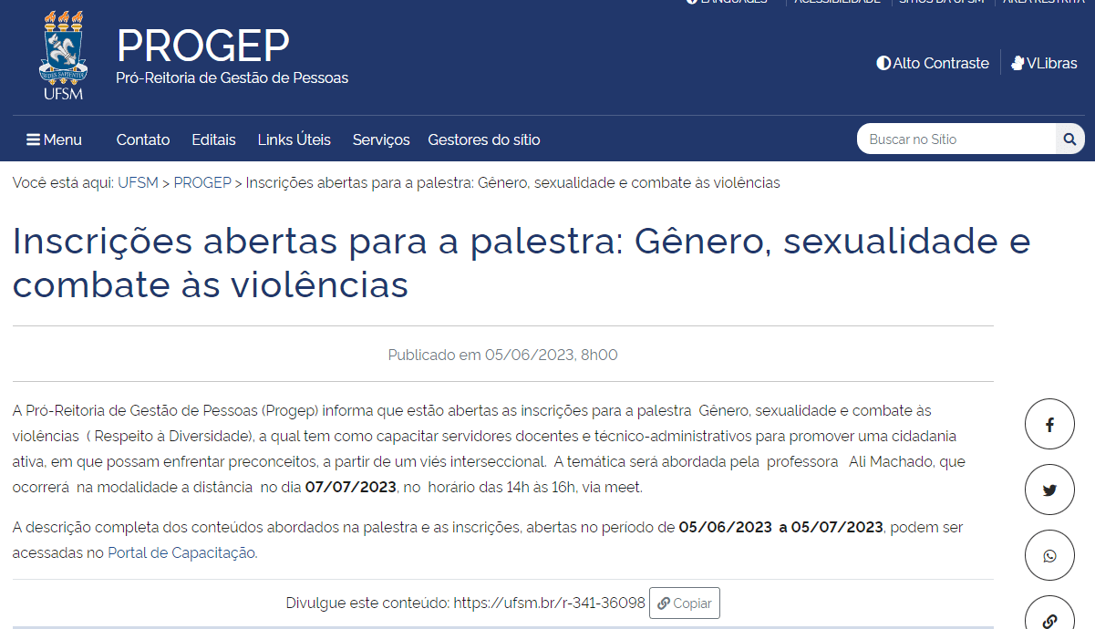 Inscrições abertas para a palestra: Gênero, sexualidade e combate às violências