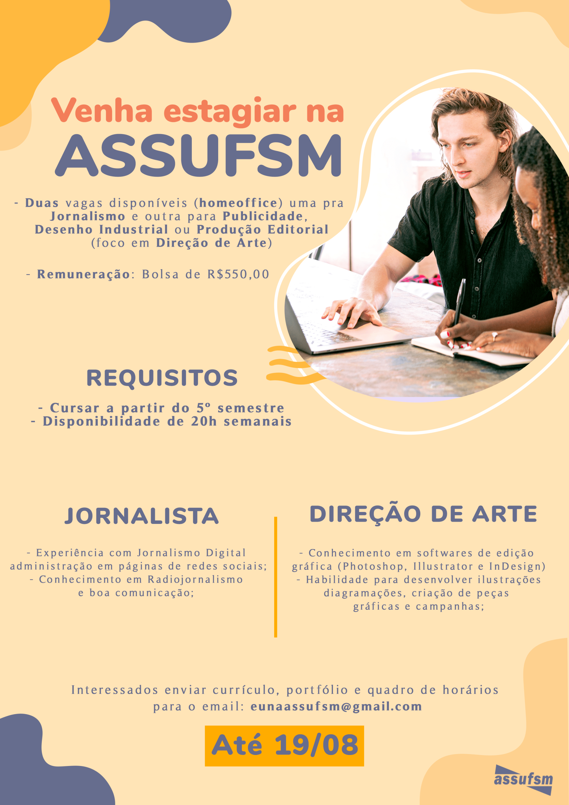 Assufsm está com vagas para estágio em Home Office