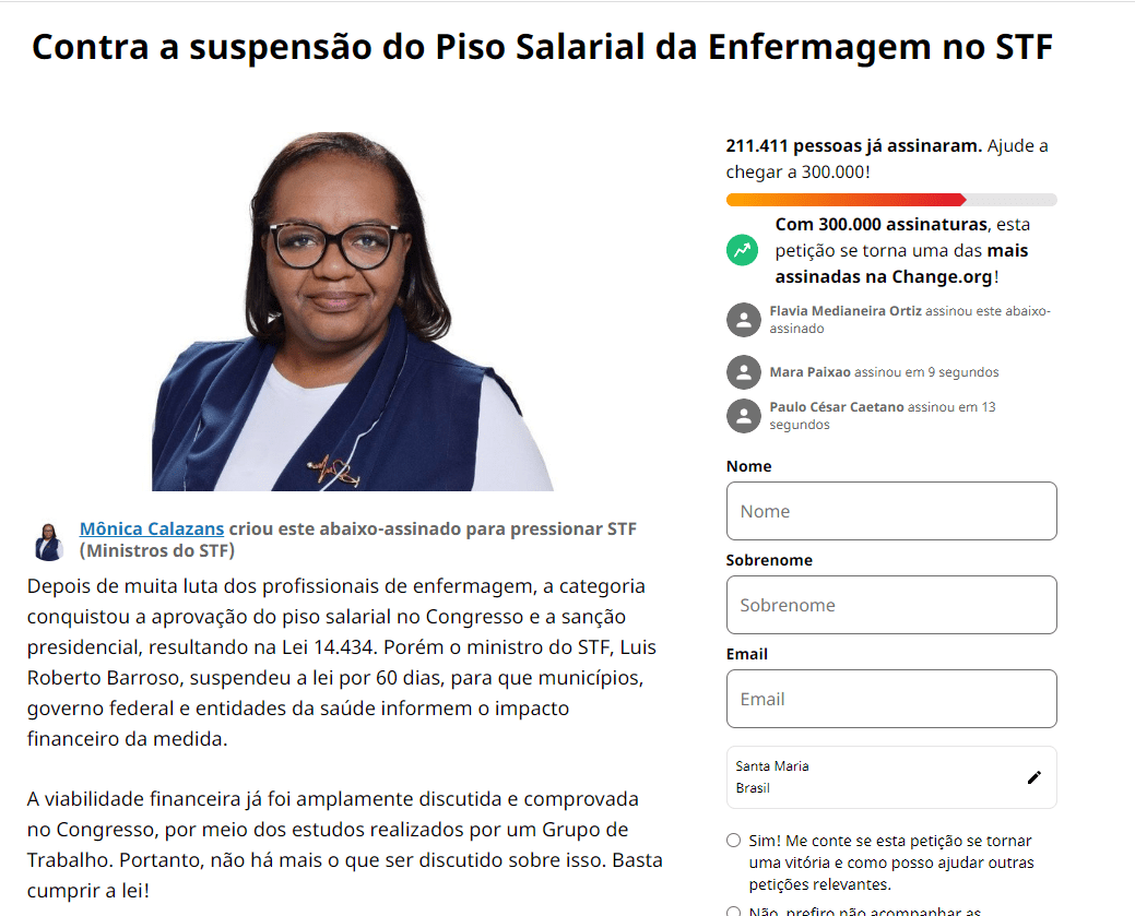 Abaixo-assinado contra a suspensão do Piso Salarial da Enfermagem no STF é criado pela 1ª enfermeira negra brasileira vacinada contra a COVID-19