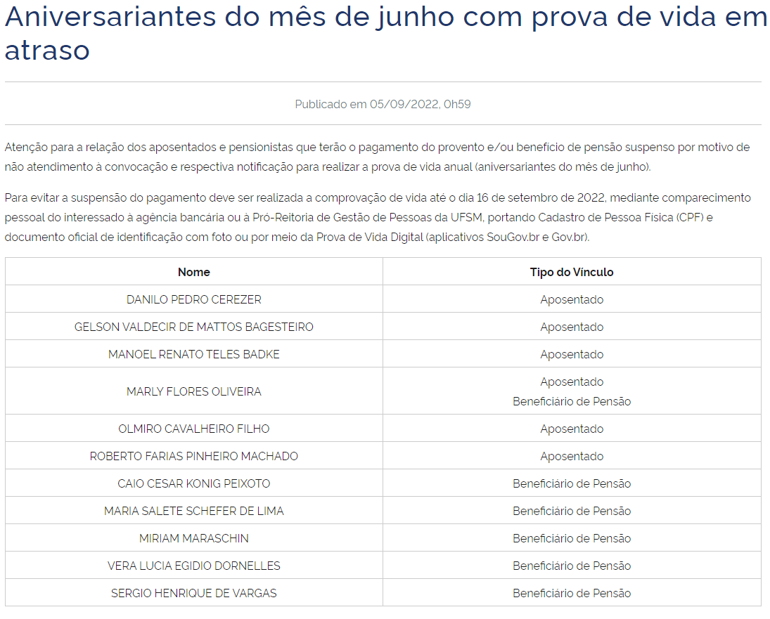 PROGEP Informa: Aniversariantes do mês de junho com prova de vida em atraso devem regularizar situação até 16 de setembro