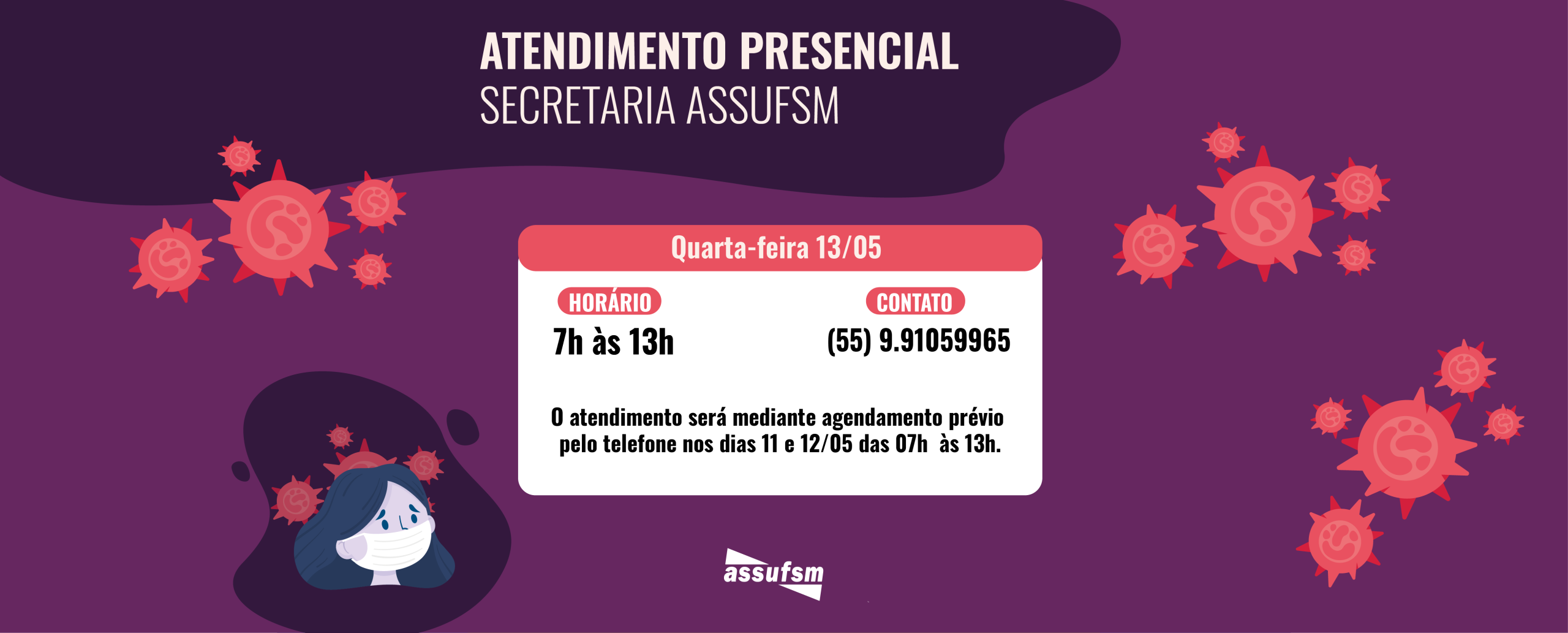 Secretaria da Assufsm fará plantão presencial na quarta-feira (13)