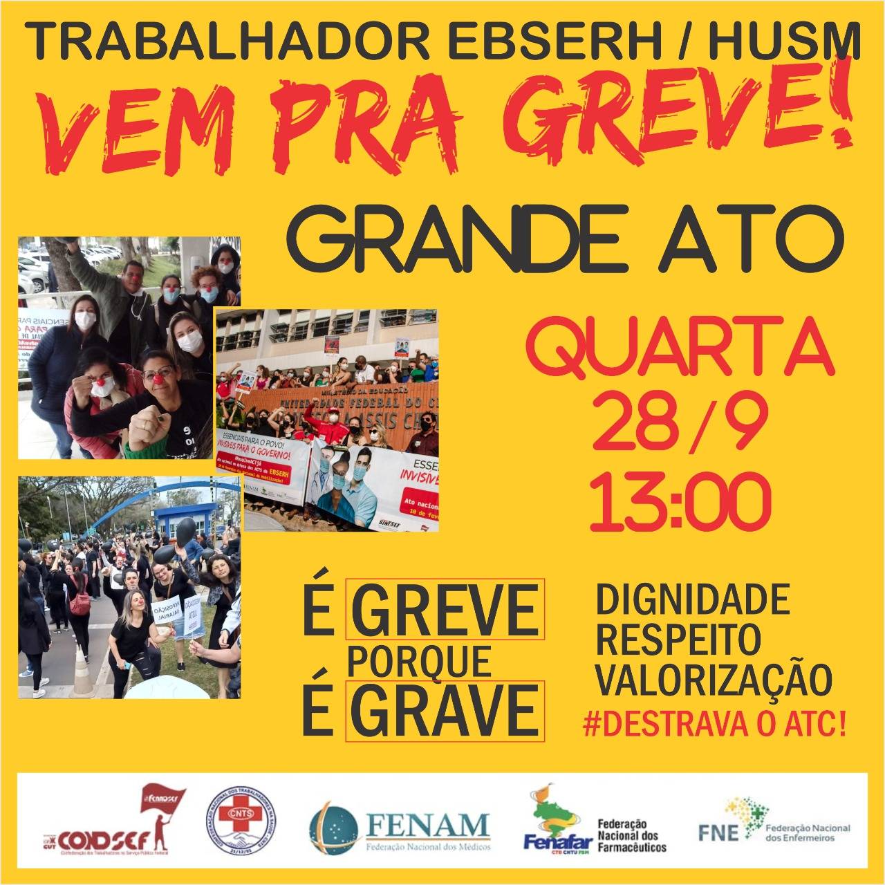 Tralhadores(as) da Ebserh realizam novo ato no arco da UFSM nesta quarta