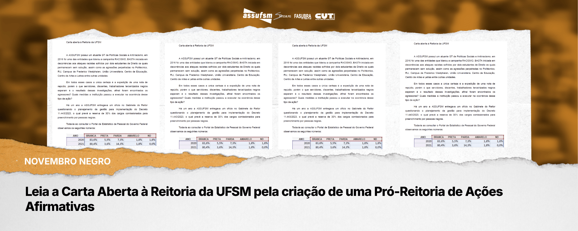 Leia a Carta Aberta à Reitoria da UFSM pela criação de uma Pró-Reitoria de Ações Afirmativas