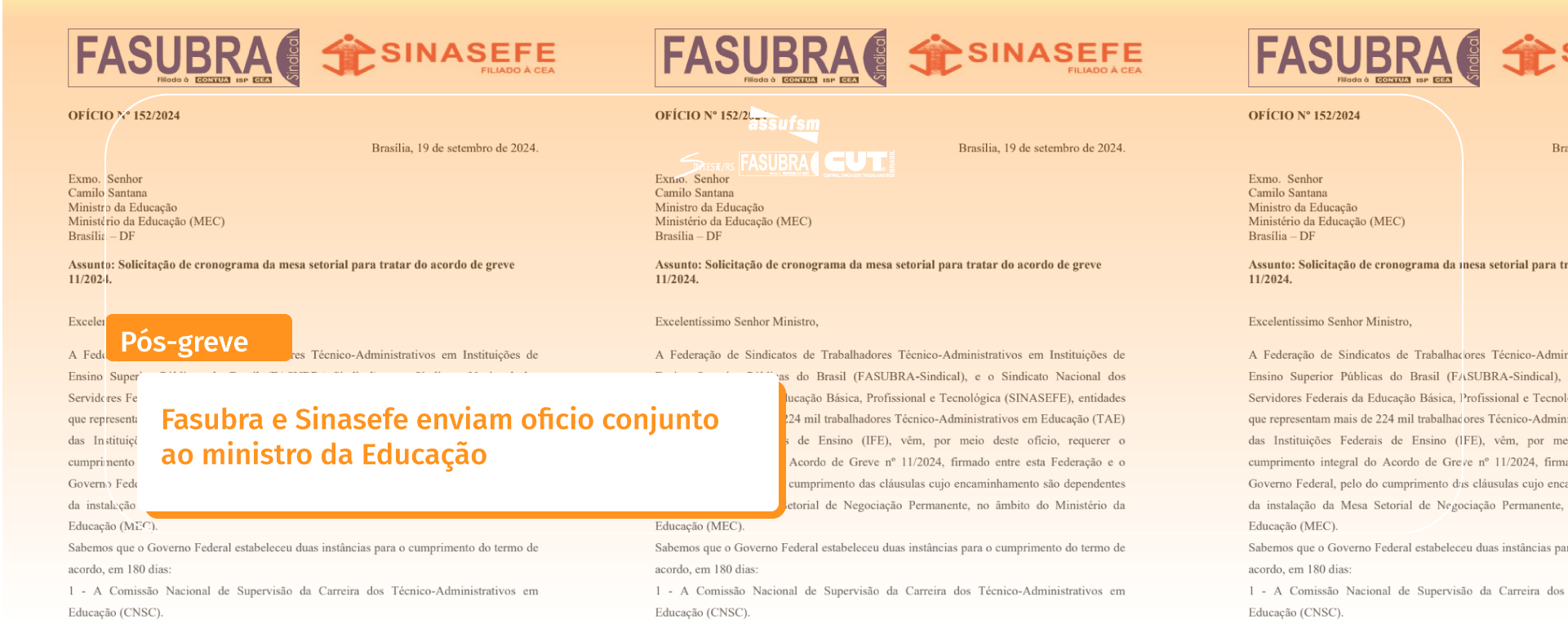 Fasubra e Sinasefe enviam oficio conjunto ao ministro da Educação