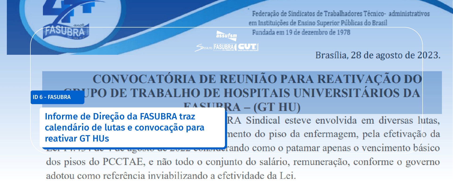 FASUBRA lança informes de direção de número 6