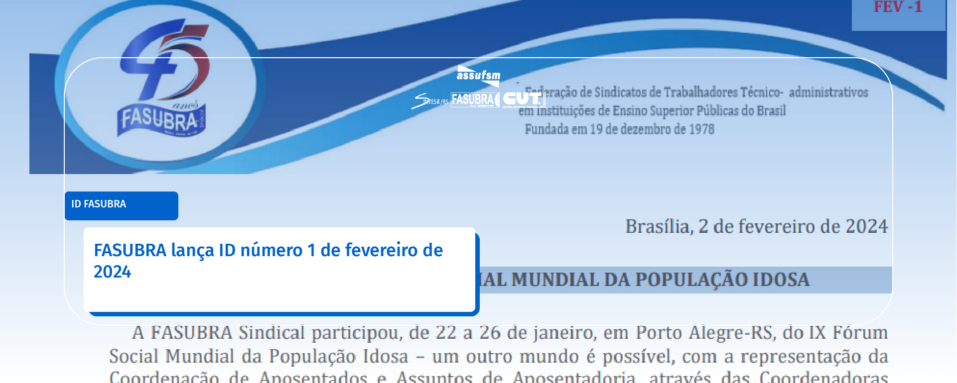 FASUBRA lança ID 1 de fevereiro de 2024