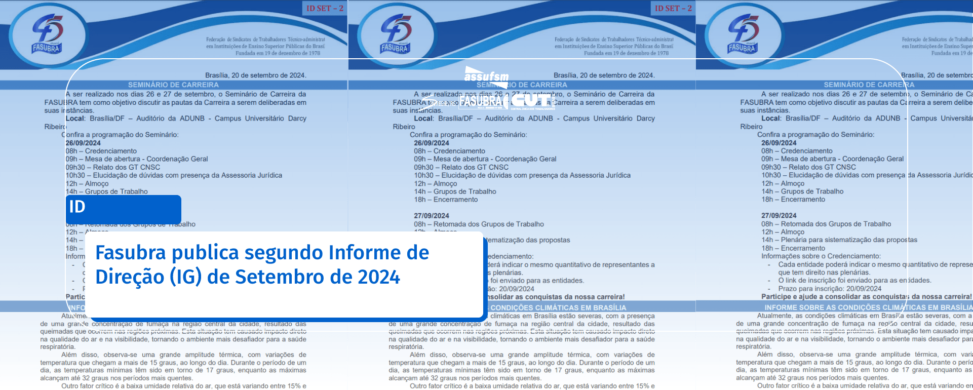 Fasubra publica segundo Informe de Direção (ID) de Setembro de 2024