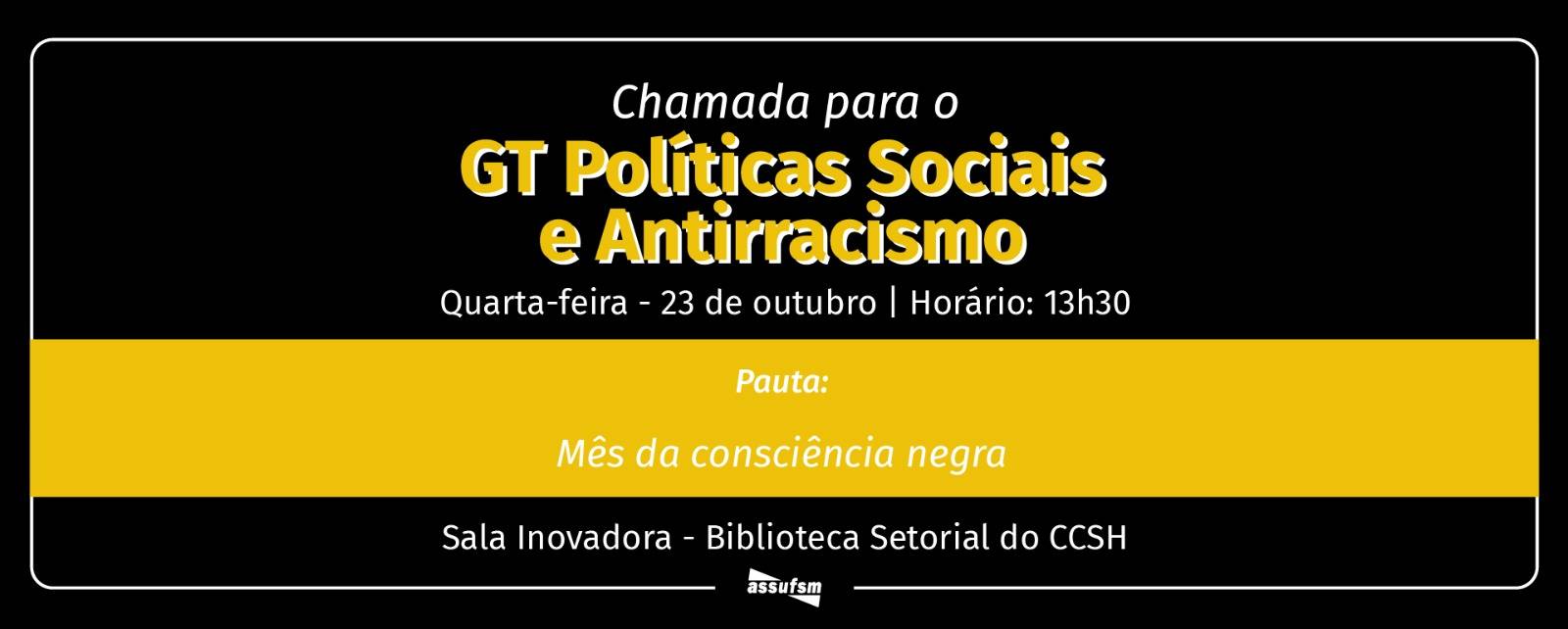 GT Políticas Sociais e Antirracismo tem reunião dia 23/10