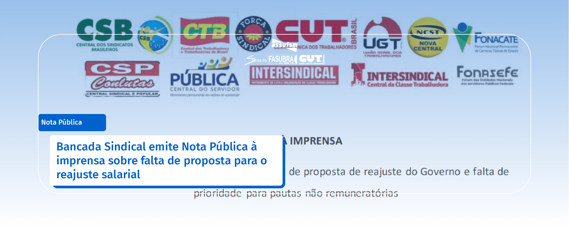 Bancada Sindical emite Nota Pública à imprensa sobre falta de proposta para o reajuste salarial