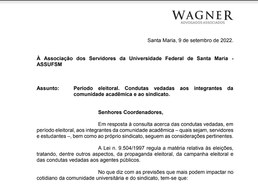 Wagner Advogados Associados publica nota técnica sobre condutas vedadas aos integrantes da comunidade acadêmica e ao Sindicato no período eleitoral