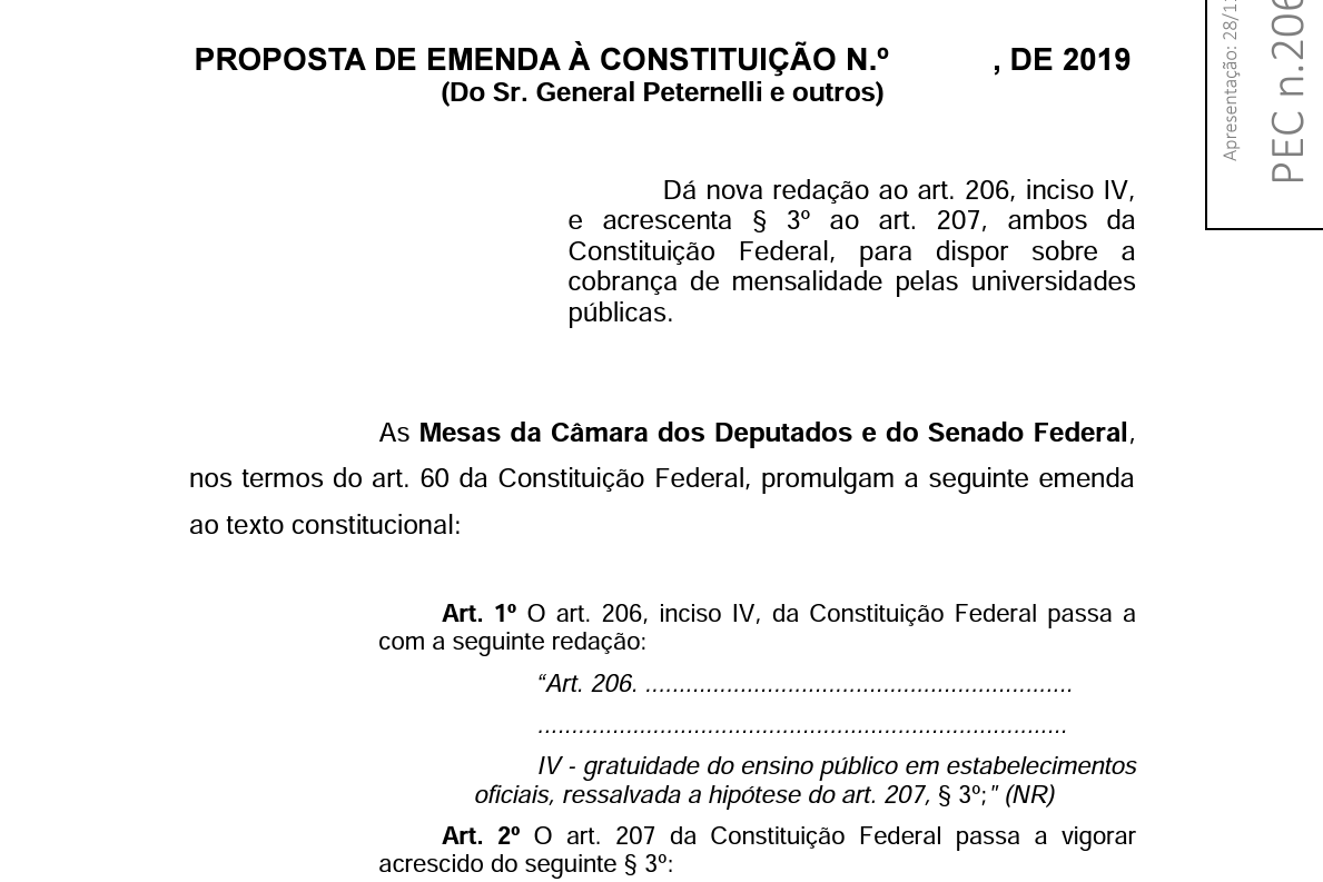 PEC da cobrança em Universidades Públicas fica para depois das eleições