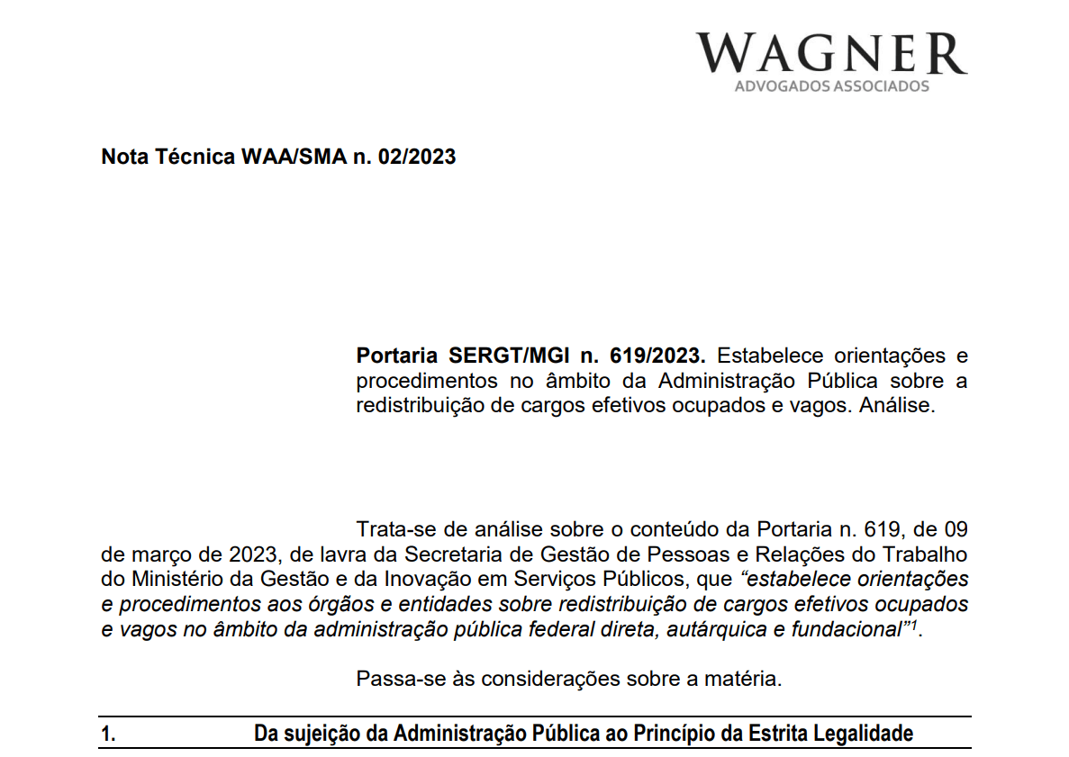 Wagner Advogados Associados lança Nota Técnica sobre nova portaria das redistribuições