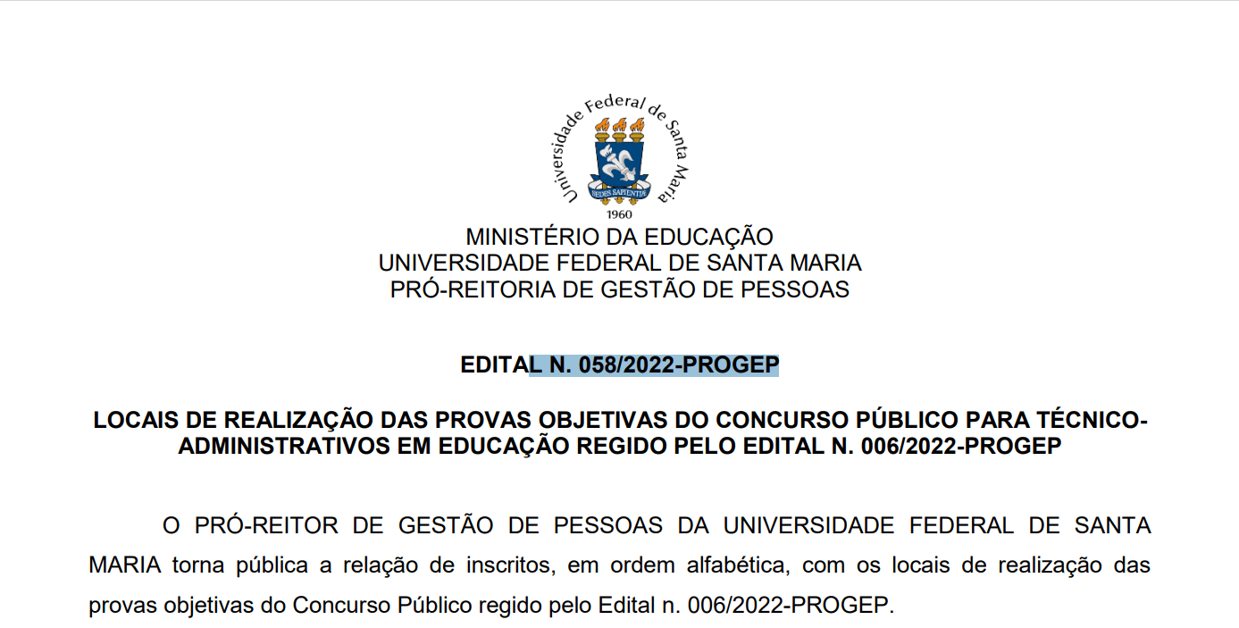 UFSM Informa: locais de prova do Concurso Público para Técnico Administrativo(a) em Educação são divulgados