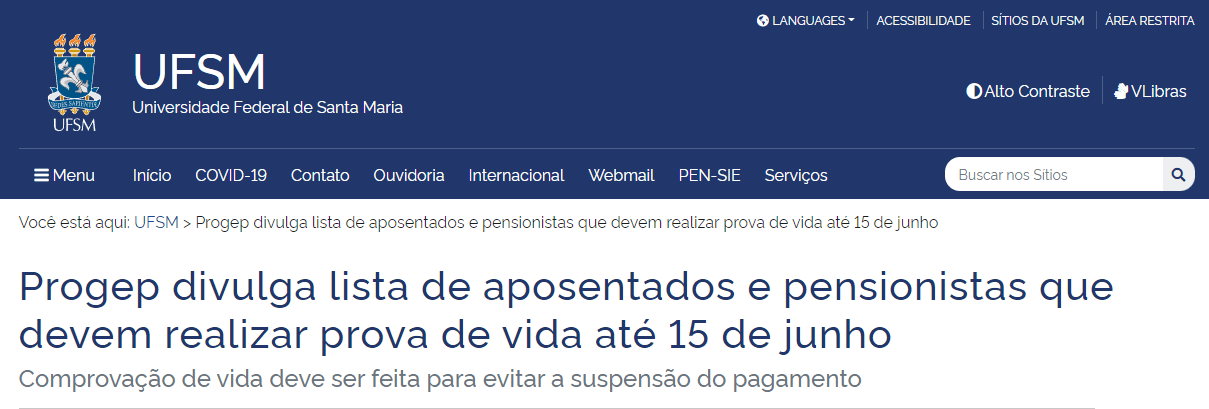 Progep divulga lista de aposentados e pensionistas que devem realizar prova de vida até 15 de junho