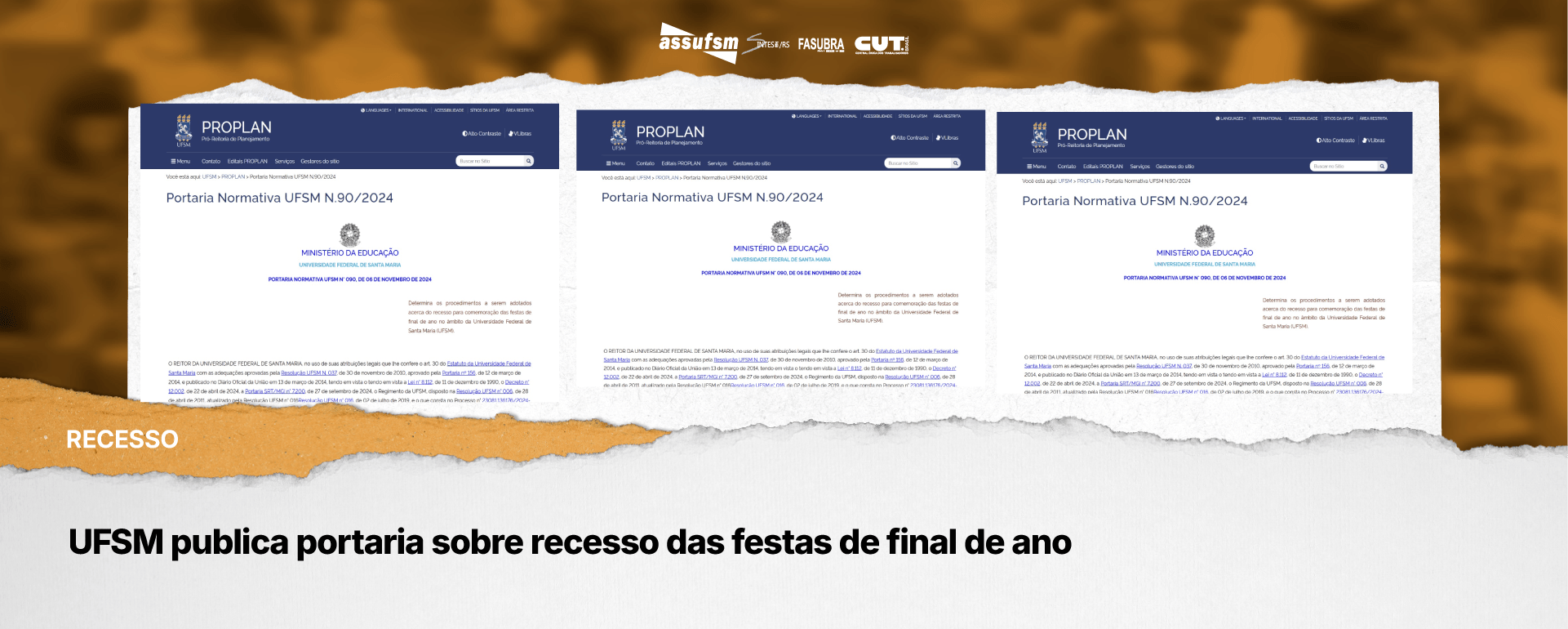 UFSM publica portaria sobre recesso das festas de final de ano