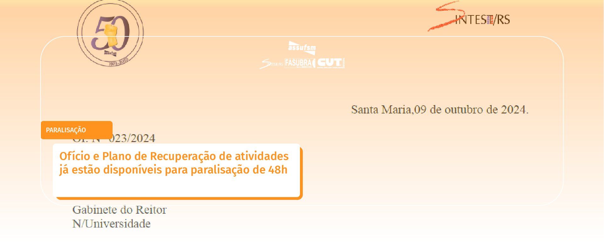 Ofício e Plano de Recuperação de atividades já estão disponíveis para paralisação de 48h