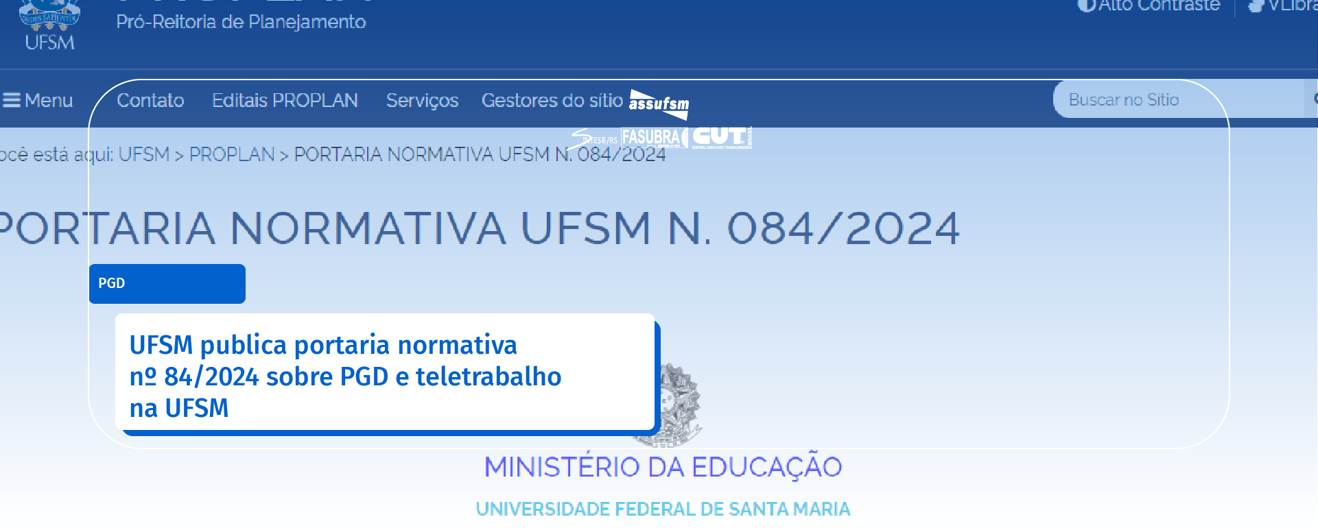 UFSM publica portaria normativa nº 84/2024 sobre PGD e teletrabalho na UFSM