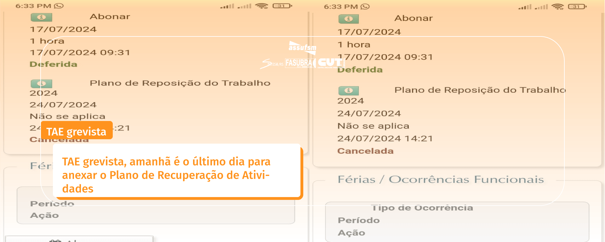 TAE grevista, amanhã é o último dia para anexar o Plano de Recuperação de Atividades no Ponto Eletrônico