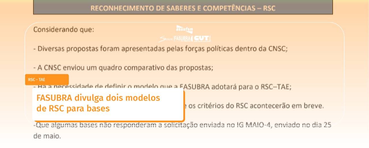 FASUBRA divulga dois modelos de RSC para bases