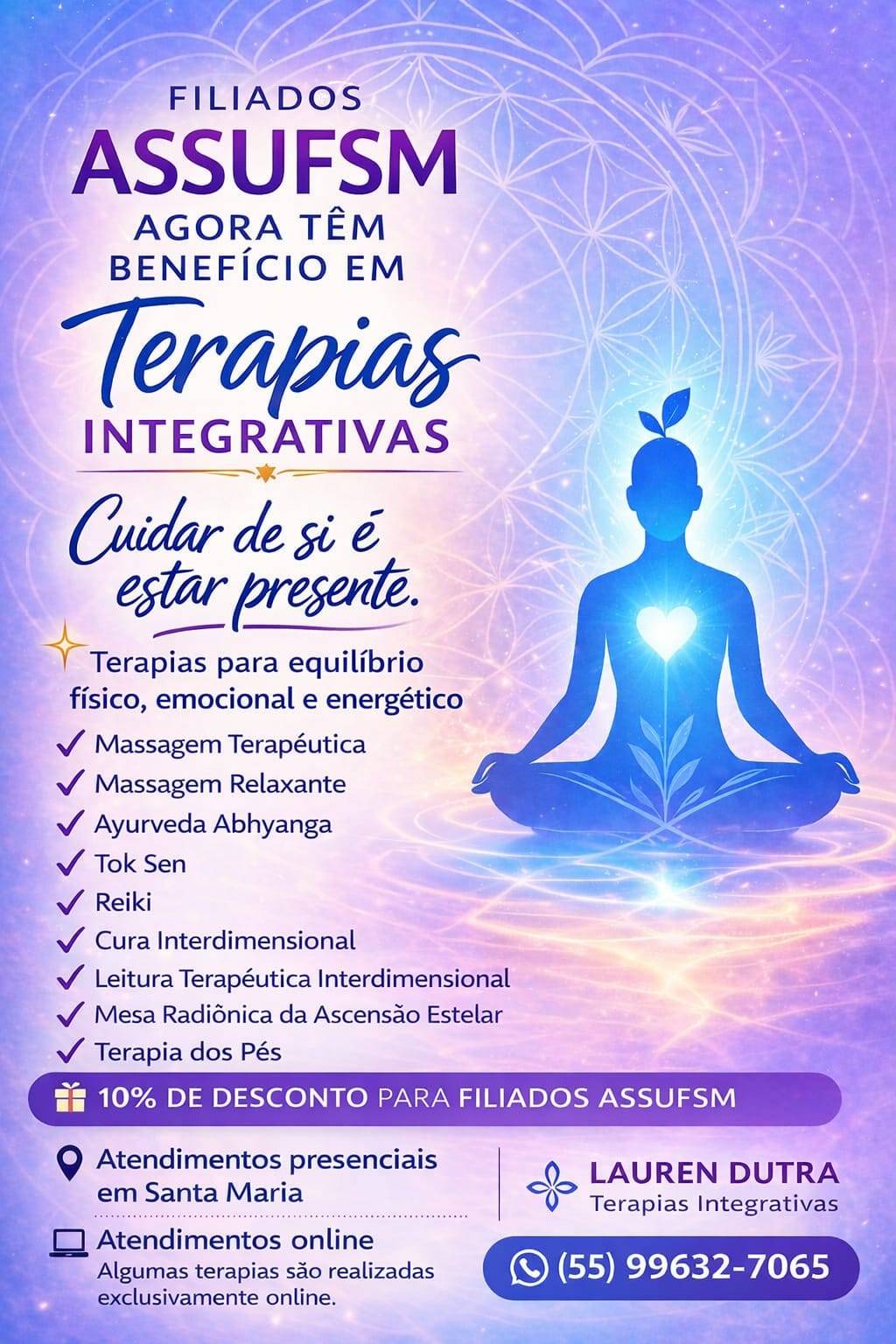 ASSUFSM amplia benefícios: filiadas(os) agora têm desconto em terapias integrativas