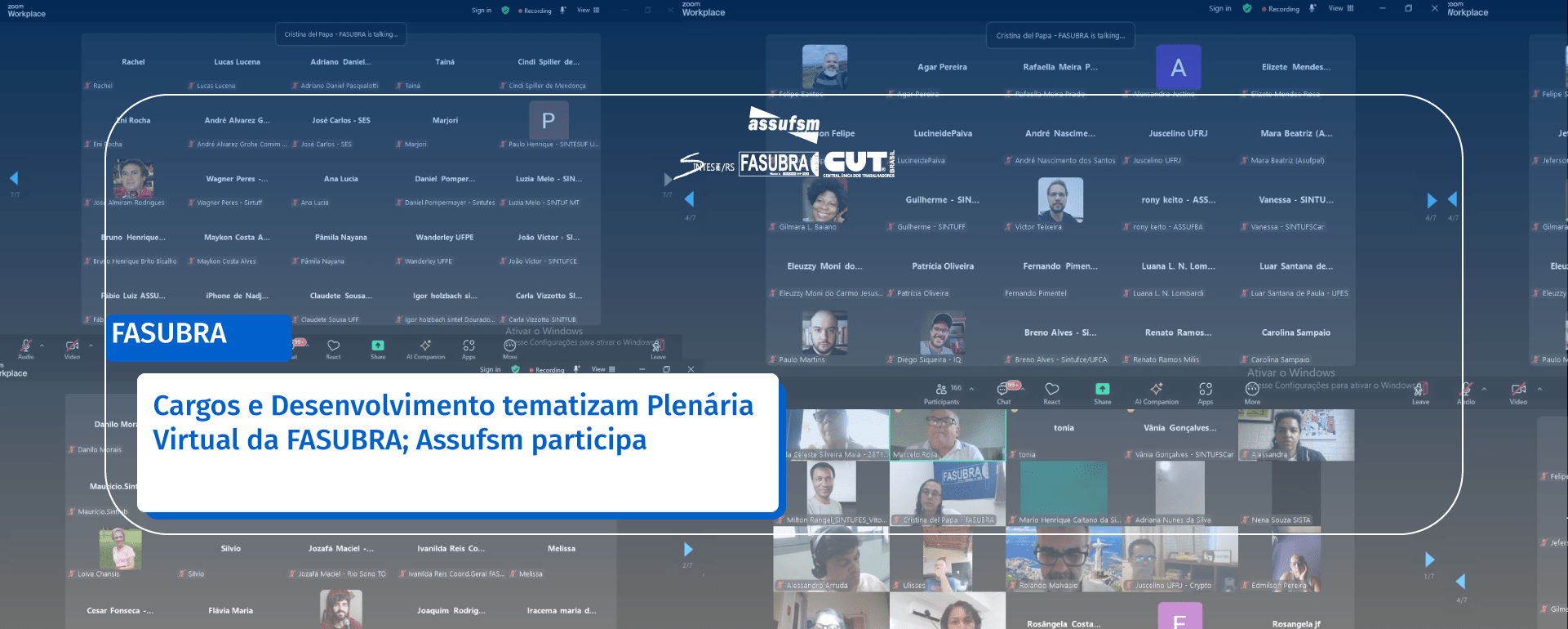 Cargos e Desenvolvimento tematizam Plenária Virtual da FASUBRA; Assufsm participa